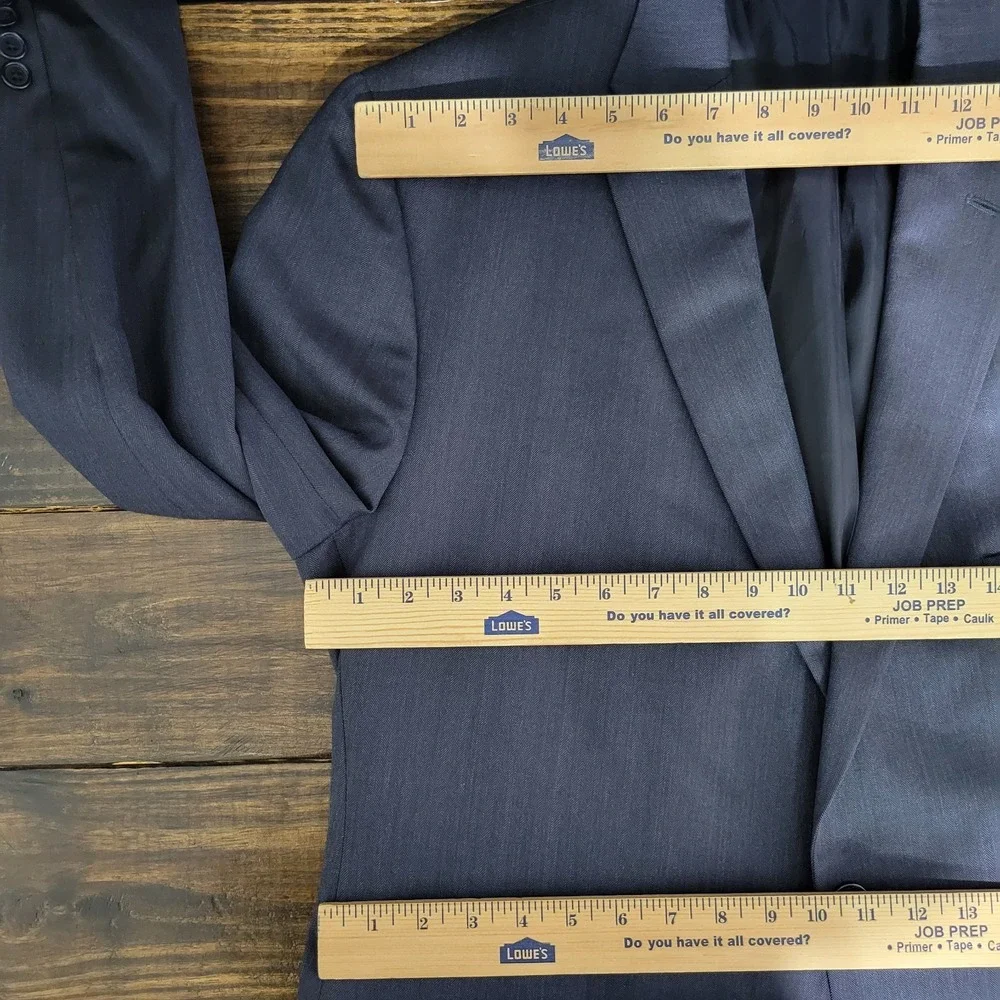 Tom James Men's Sport Coat Blazer‎ Two Button Navy Blue Wool Herringbone 44S
